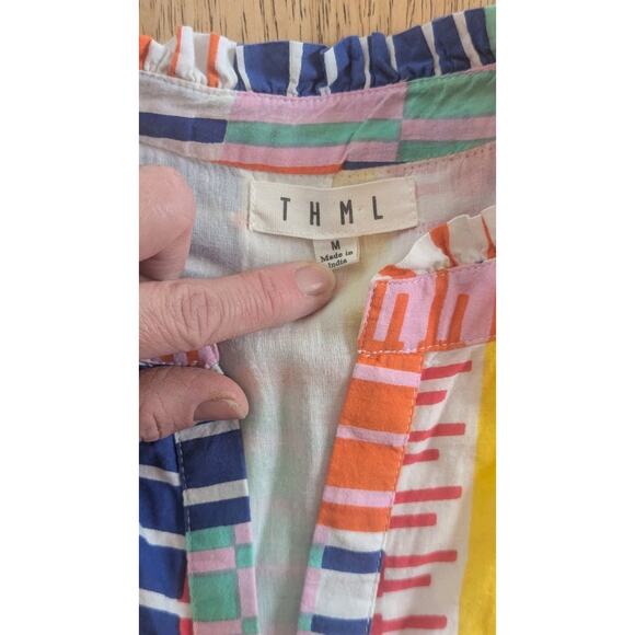 Thml Swing Dress Size M Spring Summer Beachy Colorful Coastal Tropical Cotton - Picture 7 of 8